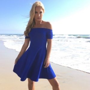Off the shoulder royal blue skater dress